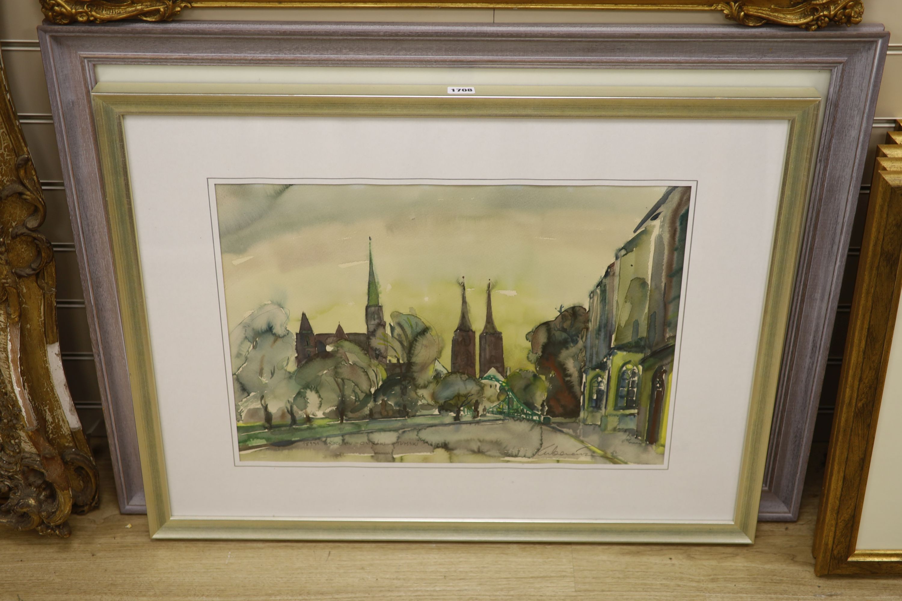 Polish School, two watercolours, Studies of churches, indistinctly signed, 41 x 58cm and 45 x 70cm